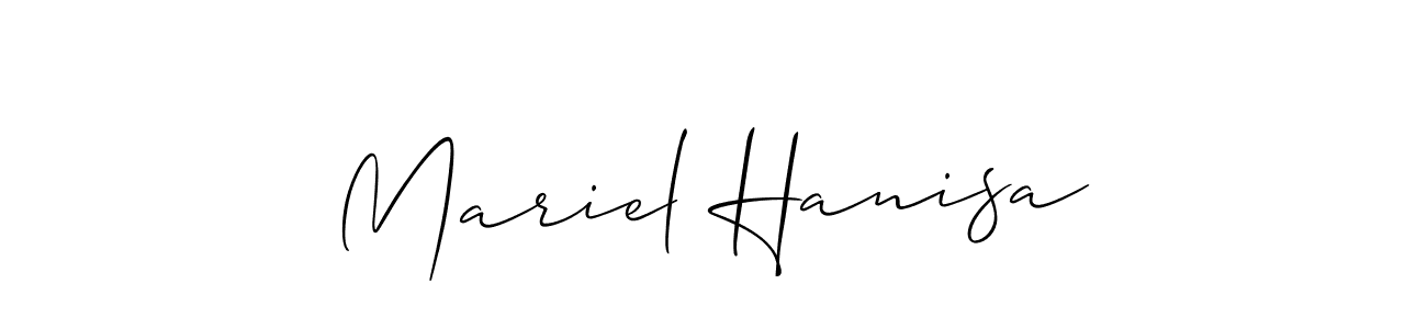 Allison_Script is a professional signature style that is perfect for those who want to add a touch of class to their signature. It is also a great choice for those who want to make their signature more unique. Get Mariel Hanisa name to fancy signature for free. Mariel Hanisa signature style 2 images and pictures png