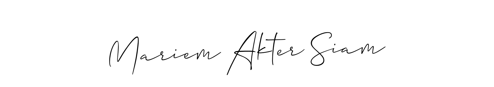 It looks lik you need a new signature style for name Mariem Akter Siam. Design unique handwritten (Allison_Script) signature with our free signature maker in just a few clicks. Mariem Akter Siam signature style 2 images and pictures png