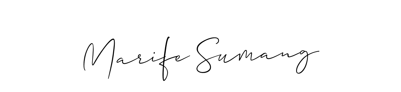 Create a beautiful signature design for name Marife Sumang. With this signature (Allison_Script) fonts, you can make a handwritten signature for free. Marife Sumang signature style 2 images and pictures png