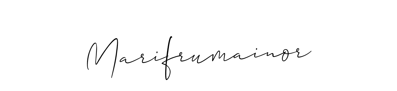 Also You can easily find your signature by using the search form. We will create Marifrumainor name handwritten signature images for you free of cost using Allison_Script sign style. Marifrumainor signature style 2 images and pictures png