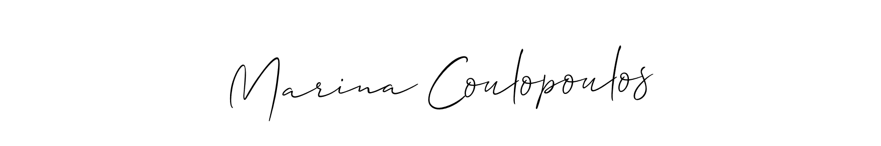 The best way (Allison_Script) to make a short signature is to pick only two or three words in your name. The name Marina Coulopoulos include a total of six letters. For converting this name. Marina Coulopoulos signature style 2 images and pictures png