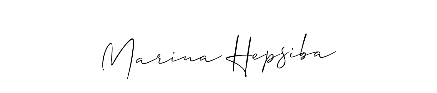 The best way (Allison_Script) to make a short signature is to pick only two or three words in your name. The name Marina Hepsiba include a total of six letters. For converting this name. Marina Hepsiba signature style 2 images and pictures png