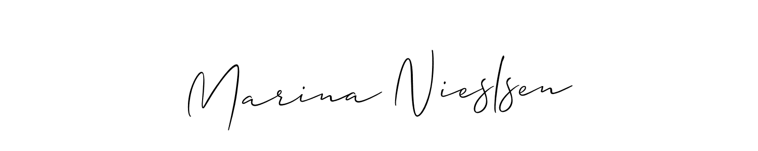 if you are searching for the best signature style for your name Marina Nieslsen. so please give up your signature search. here we have designed multiple signature styles  using Allison_Script. Marina Nieslsen signature style 2 images and pictures png