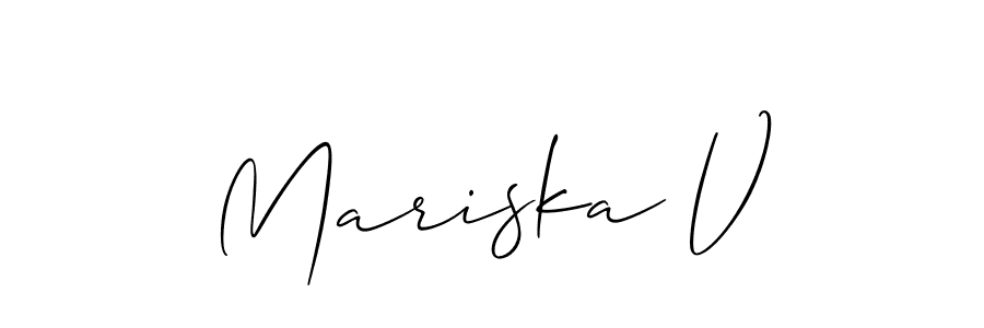 The best way (Allison_Script) to make a short signature is to pick only two or three words in your name. The name Mariska V include a total of six letters. For converting this name. Mariska V signature style 2 images and pictures png