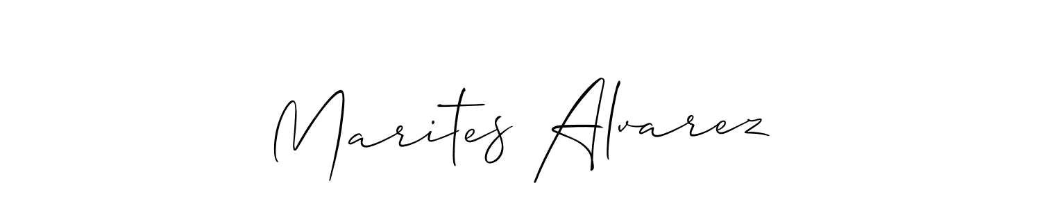 The best way (Allison_Script) to make a short signature is to pick only two or three words in your name. The name Marites Alvarez include a total of six letters. For converting this name. Marites Alvarez signature style 2 images and pictures png