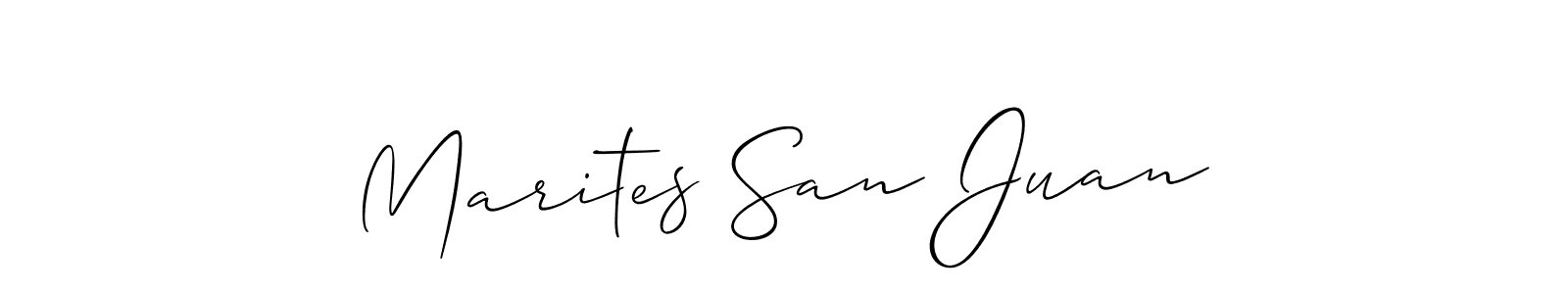 Make a short Marites San Juan signature style. Manage your documents anywhere anytime using Allison_Script. Create and add eSignatures, submit forms, share and send files easily. Marites San Juan signature style 2 images and pictures png