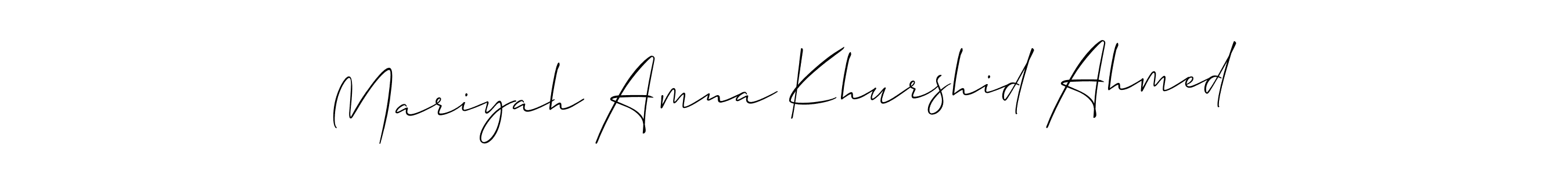 if you are searching for the best signature style for your name Mariyah Amna Khurshid Ahmed. so please give up your signature search. here we have designed multiple signature styles  using Allison_Script. Mariyah Amna Khurshid Ahmed signature style 2 images and pictures png