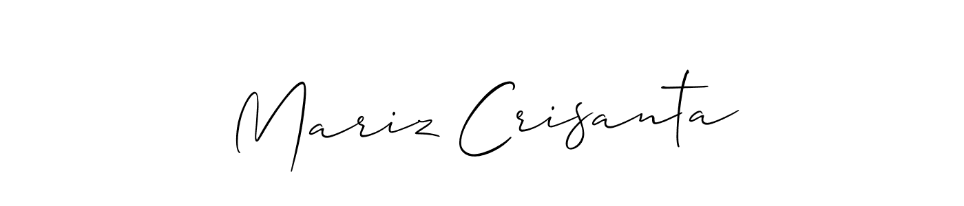 The best way (Allison_Script) to make a short signature is to pick only two or three words in your name. The name Mariz Crisanta include a total of six letters. For converting this name. Mariz Crisanta signature style 2 images and pictures png