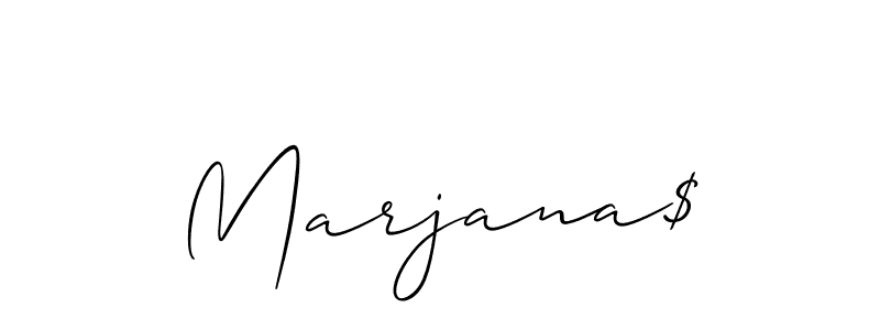 The best way (Allison_Script) to make a short signature is to pick only two or three words in your name. The name Marjana$ include a total of six letters. For converting this name. Marjana$ signature style 2 images and pictures png