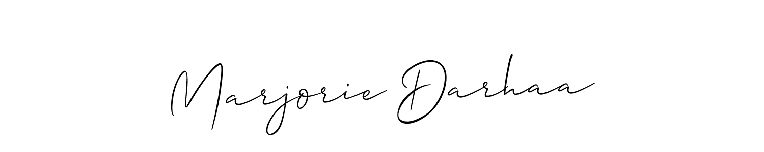 The best way (Allison_Script) to make a short signature is to pick only two or three words in your name. The name Marjorie Darhaa include a total of six letters. For converting this name. Marjorie Darhaa signature style 2 images and pictures png