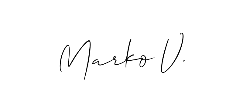 The best way (Allison_Script) to make a short signature is to pick only two or three words in your name. The name Marko V. include a total of six letters. For converting this name. Marko V. signature style 2 images and pictures png