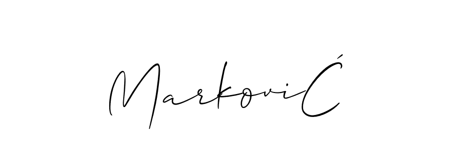 This is the best signature style for the MarkoviĆ name. Also you like these signature font (Allison_Script). Mix name signature. MarkoviĆ signature style 2 images and pictures png