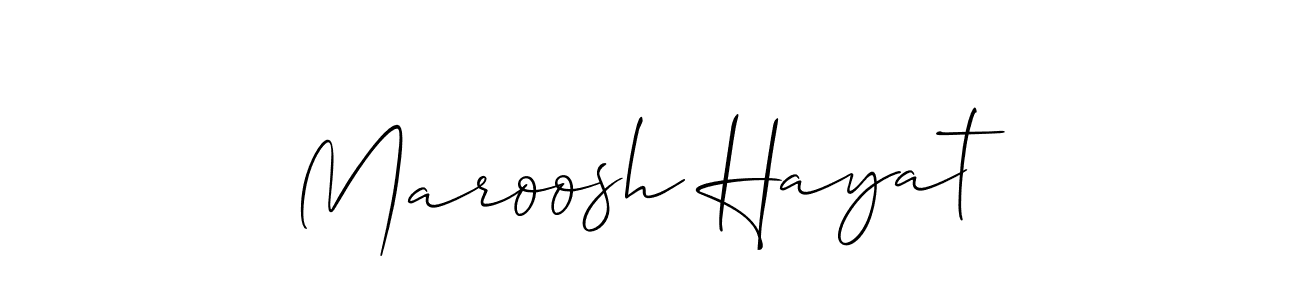 You should practise on your own different ways (Allison_Script) to write your name (Maroosh Hayat) in signature. don't let someone else do it for you. Maroosh Hayat signature style 2 images and pictures png
