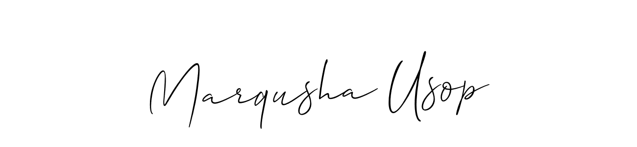 Also You can easily find your signature by using the search form. We will create Marqusha Usop name handwritten signature images for you free of cost using Allison_Script sign style. Marqusha Usop signature style 2 images and pictures png