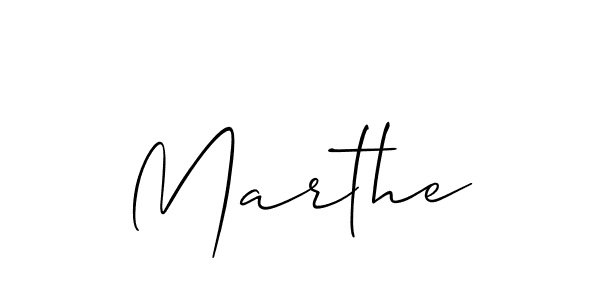The best way (Allison_Script) to make a short signature is to pick only two or three words in your name. The name Marthe include a total of six letters. For converting this name. Marthe signature style 2 images and pictures png