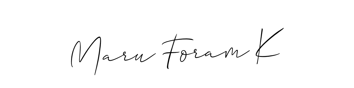 Use a signature maker to create a handwritten signature online. With this signature software, you can design (Allison_Script) your own signature for name Maru Foram K. Maru Foram K signature style 2 images and pictures png