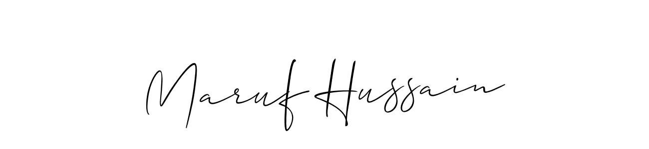 The best way (Allison_Script) to make a short signature is to pick only two or three words in your name. The name Maruf Hussain include a total of six letters. For converting this name. Maruf Hussain signature style 2 images and pictures png