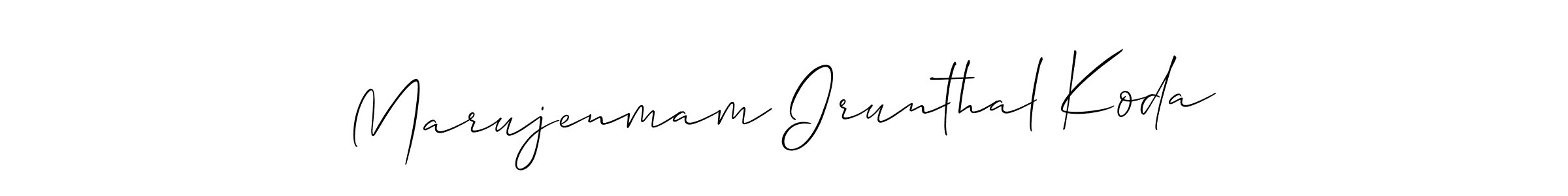 Allison_Script is a professional signature style that is perfect for those who want to add a touch of class to their signature. It is also a great choice for those who want to make their signature more unique. Get Marujenmam Irunthal Koda name to fancy signature for free. Marujenmam Irunthal Koda signature style 2 images and pictures png