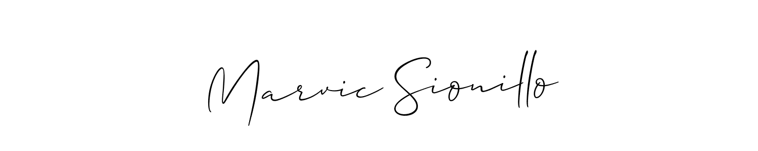 The best way (Allison_Script) to make a short signature is to pick only two or three words in your name. The name Marvic Sionillo include a total of six letters. For converting this name. Marvic Sionillo signature style 2 images and pictures png