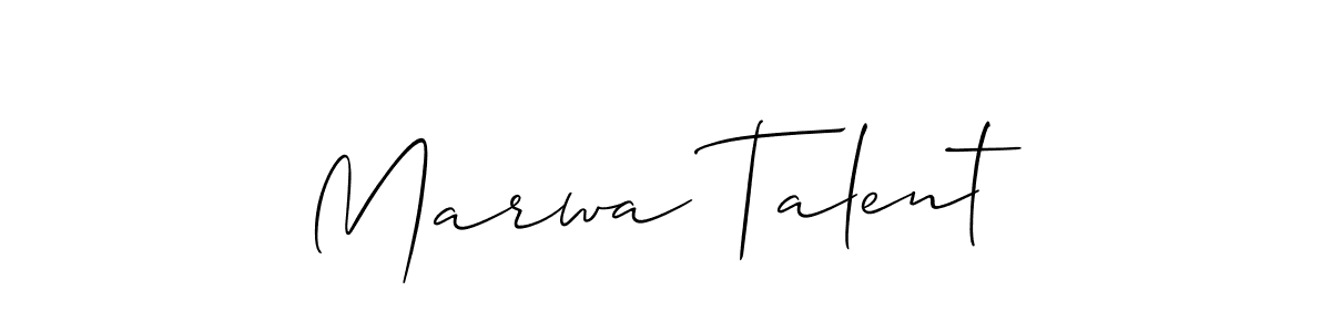 The best way (Allison_Script) to make a short signature is to pick only two or three words in your name. The name Marwa Talent include a total of six letters. For converting this name. Marwa Talent signature style 2 images and pictures png