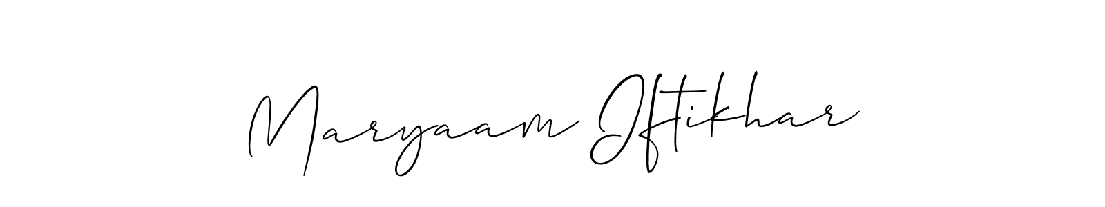 Make a beautiful signature design for name Maryaam Iftikhar. With this signature (Allison_Script) style, you can create a handwritten signature for free. Maryaam Iftikhar signature style 2 images and pictures png