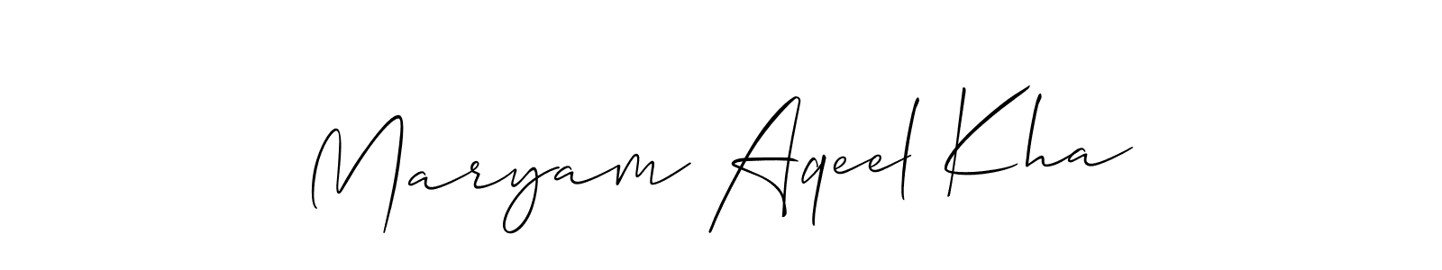 Make a beautiful signature design for name Maryam Aqeel Kha. With this signature (Allison_Script) style, you can create a handwritten signature for free. Maryam Aqeel Kha signature style 2 images and pictures png