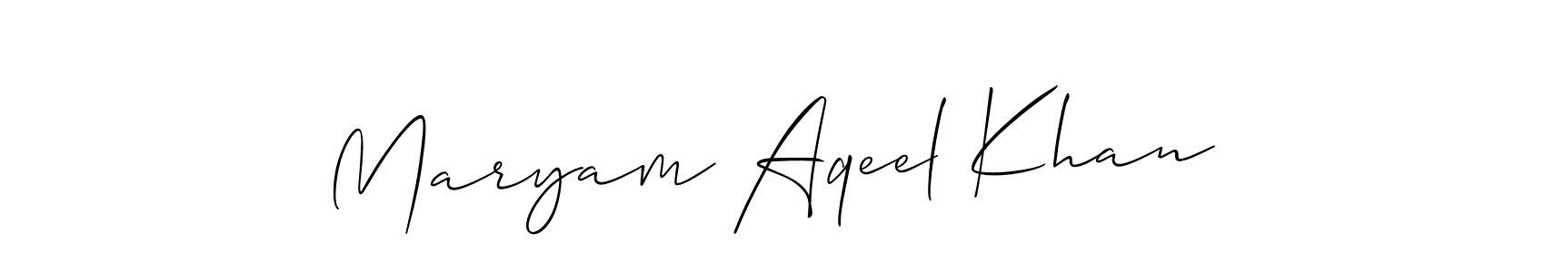 if you are searching for the best signature style for your name Maryam Aqeel Khan. so please give up your signature search. here we have designed multiple signature styles  using Allison_Script. Maryam Aqeel Khan signature style 2 images and pictures png