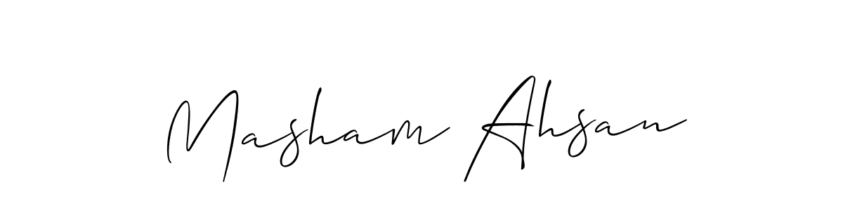 if you are searching for the best signature style for your name Masham Ahsan. so please give up your signature search. here we have designed multiple signature styles  using Allison_Script. Masham Ahsan signature style 2 images and pictures png