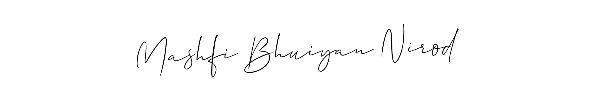 This is the best signature style for the Mashfi Bhuiyan Nirod name. Also you like these signature font (Allison_Script). Mix name signature. Mashfi Bhuiyan Nirod signature style 2 images and pictures png