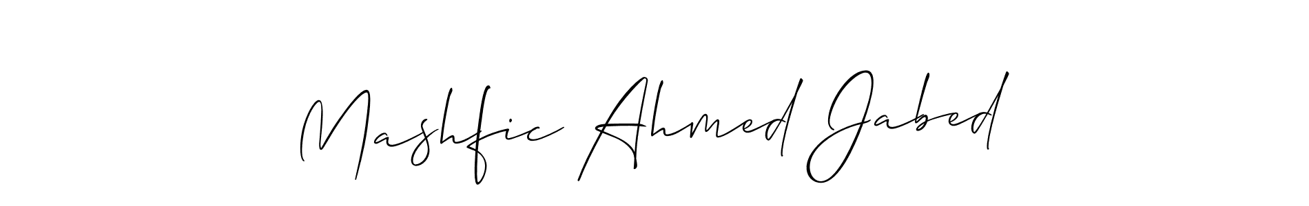 Create a beautiful signature design for name Mashfic Ahmed Jabed. With this signature (Allison_Script) fonts, you can make a handwritten signature for free. Mashfic Ahmed Jabed signature style 2 images and pictures png