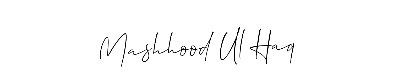 Also You can easily find your signature by using the search form. We will create Mashhood Ul Haq name handwritten signature images for you free of cost using Allison_Script sign style. Mashhood Ul Haq signature style 2 images and pictures png