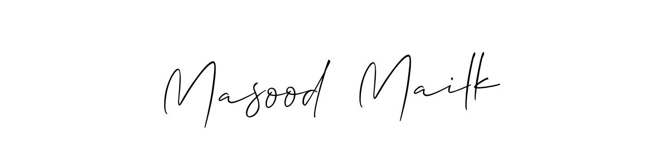 The best way (Allison_Script) to make a short signature is to pick only two or three words in your name. The name Masood  Mailk include a total of six letters. For converting this name. Masood  Mailk signature style 2 images and pictures png