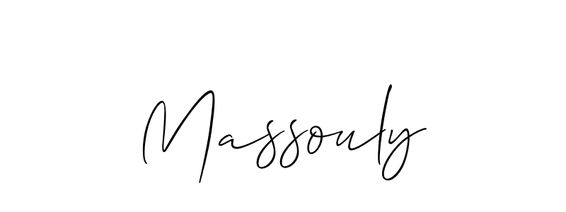 Use a signature maker to create a handwritten signature online. With this signature software, you can design (Allison_Script) your own signature for name Massouly. Massouly signature style 2 images and pictures png