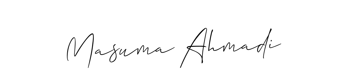 Allison_Script is a professional signature style that is perfect for those who want to add a touch of class to their signature. It is also a great choice for those who want to make their signature more unique. Get Masuma Ahmadi name to fancy signature for free. Masuma Ahmadi signature style 2 images and pictures png