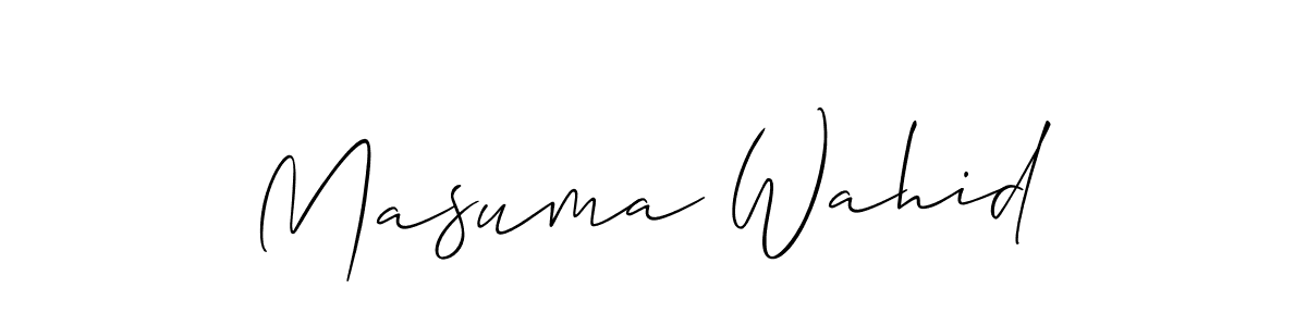 The best way (Allison_Script) to make a short signature is to pick only two or three words in your name. The name Masuma Wahid include a total of six letters. For converting this name. Masuma Wahid signature style 2 images and pictures png