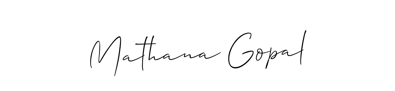 The best way (Allison_Script) to make a short signature is to pick only two or three words in your name. The name Mathana Gopal include a total of six letters. For converting this name. Mathana Gopal signature style 2 images and pictures png