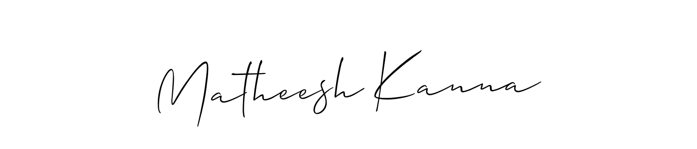 Allison_Script is a professional signature style that is perfect for those who want to add a touch of class to their signature. It is also a great choice for those who want to make their signature more unique. Get Matheesh Kanna name to fancy signature for free. Matheesh Kanna signature style 2 images and pictures png