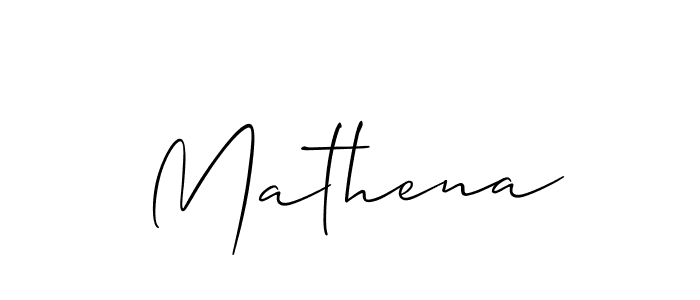 Make a beautiful signature design for name Mathena. With this signature (Allison_Script) style, you can create a handwritten signature for free. Mathena signature style 2 images and pictures png