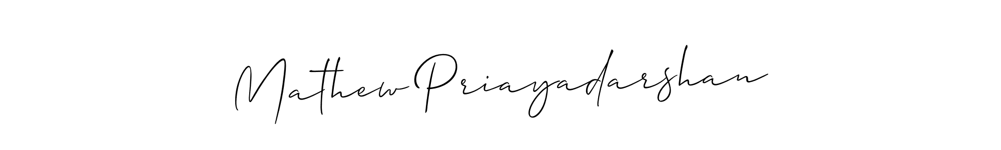 Make a short Mathew Priayadarshan signature style. Manage your documents anywhere anytime using Allison_Script. Create and add eSignatures, submit forms, share and send files easily. Mathew Priayadarshan signature style 2 images and pictures png