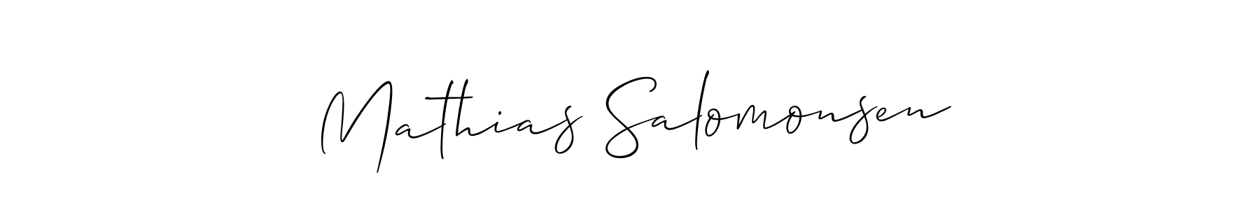 Make a short Mathias Salomonsen signature style. Manage your documents anywhere anytime using Allison_Script. Create and add eSignatures, submit forms, share and send files easily. Mathias Salomonsen signature style 2 images and pictures png