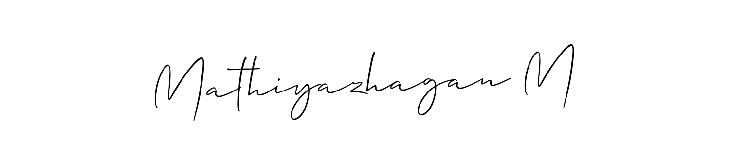 This is the best signature style for the Mathiyazhagan M name. Also you like these signature font (Allison_Script). Mix name signature. Mathiyazhagan M signature style 2 images and pictures png