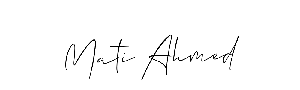 The best way (Allison_Script) to make a short signature is to pick only two or three words in your name. The name Mati Ahmed include a total of six letters. For converting this name. Mati Ahmed signature style 2 images and pictures png
