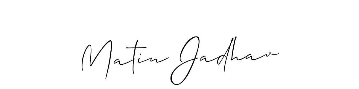 The best way (Allison_Script) to make a short signature is to pick only two or three words in your name. The name Matin Jadhav include a total of six letters. For converting this name. Matin Jadhav signature style 2 images and pictures png