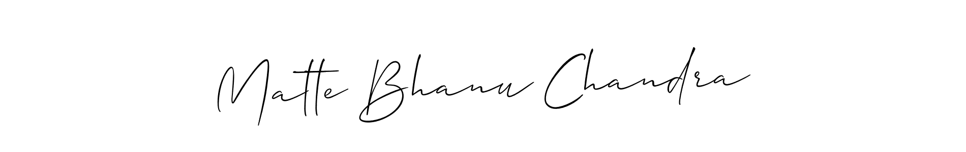 The best way (Allison_Script) to make a short signature is to pick only two or three words in your name. The name Matte Bhanu Chandra include a total of six letters. For converting this name. Matte Bhanu Chandra signature style 2 images and pictures png