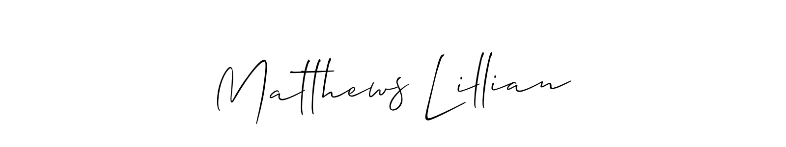 This is the best signature style for the Matthews Lillian name. Also you like these signature font (Allison_Script). Mix name signature. Matthews Lillian signature style 2 images and pictures png