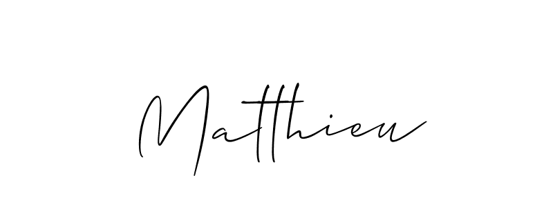 Design your own signature with our free online signature maker. With this signature software, you can create a handwritten (Allison_Script) signature for name Matthieu. Matthieu signature style 2 images and pictures png