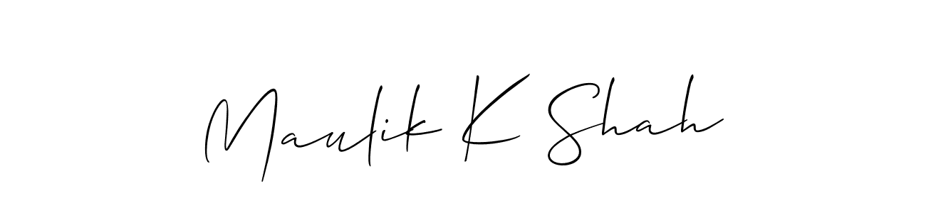 Design your own signature with our free online signature maker. With this signature software, you can create a handwritten (Allison_Script) signature for name Maulik K Shah. Maulik K Shah signature style 2 images and pictures png