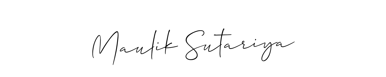 You should practise on your own different ways (Allison_Script) to write your name (Maulik Sutariya) in signature. don't let someone else do it for you. Maulik Sutariya signature style 2 images and pictures png