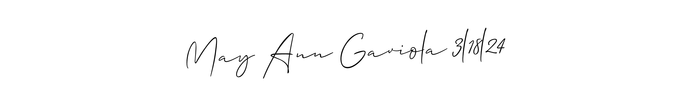 Make a short May Ann Gaviola 3l18l24 signature style. Manage your documents anywhere anytime using Allison_Script. Create and add eSignatures, submit forms, share and send files easily. May Ann Gaviola 3l18l24 signature style 2 images and pictures png