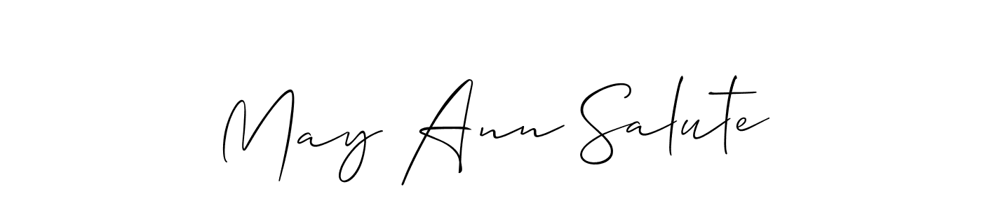 It looks lik you need a new signature style for name May Ann Salute. Design unique handwritten (Allison_Script) signature with our free signature maker in just a few clicks. May Ann Salute signature style 2 images and pictures png